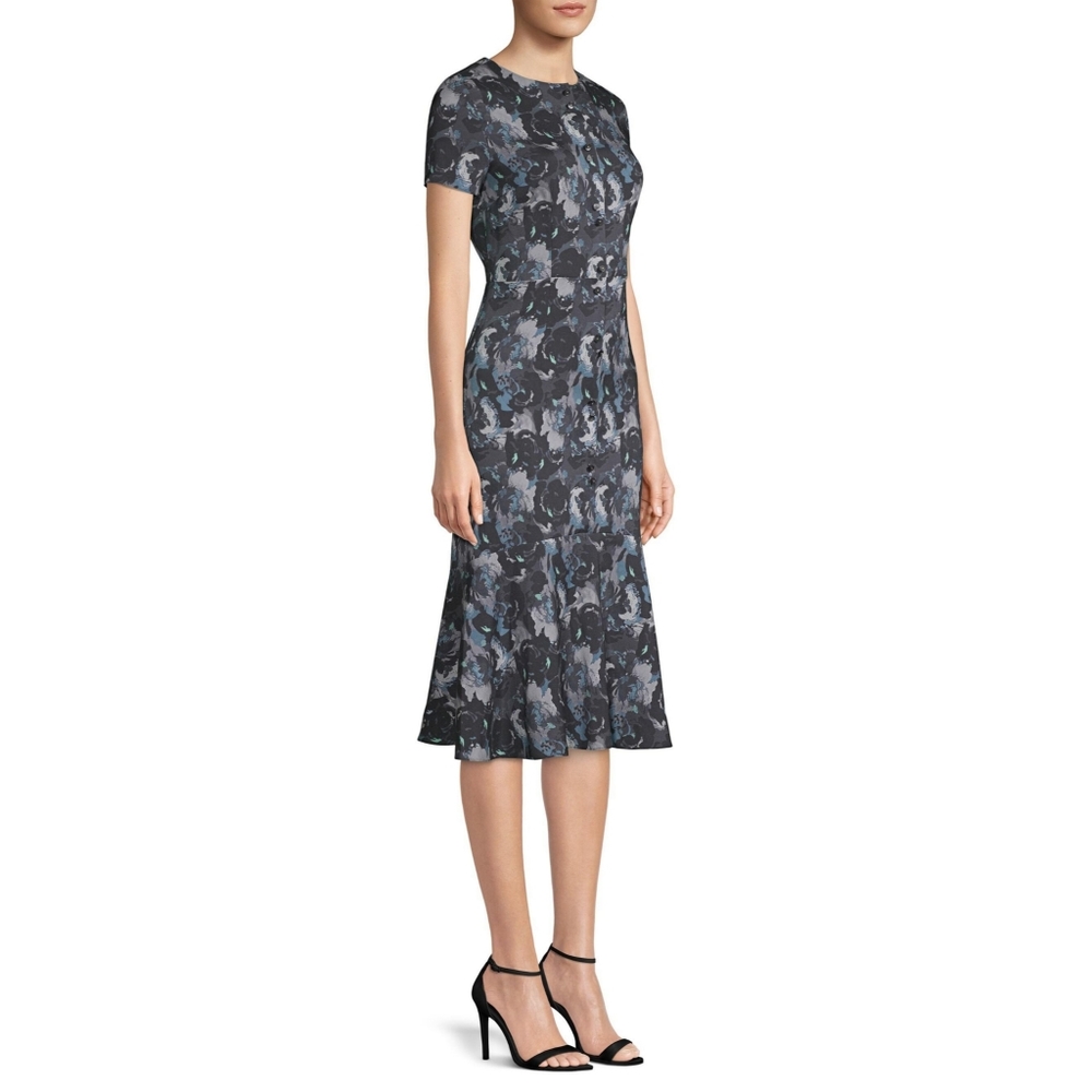 Becken floral silk flounce midi dress